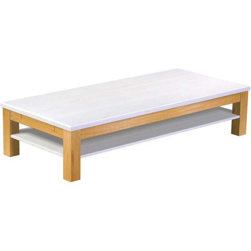 Couchtisch 180x80 Rio Classico Honig Platte weiss massiver Pinien Holztisch mit Ablage