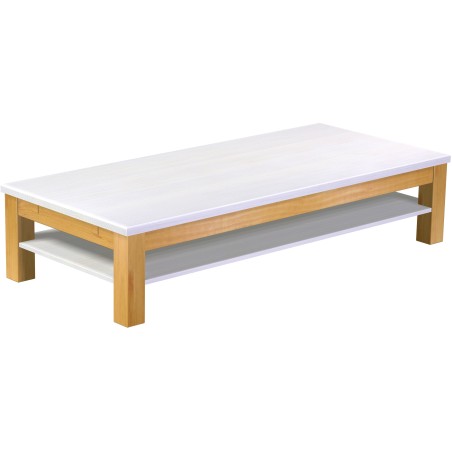 Couchtisch 180x80 Rio Classico Honig Platte weiss massiver Pinien Holztisch mit Ablage