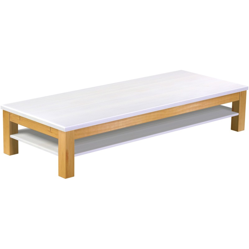 Couchtisch 200x80 Rio Classico Honig Platte weiss massiver Pinien Holztisch mit Ablage