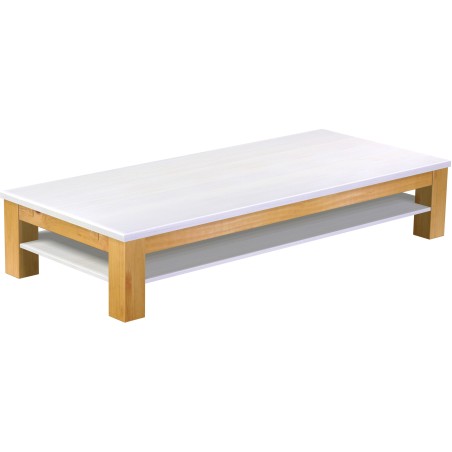 Couchtisch 208x90 Rio Classico Honig Platte weiss massiver Pinien Holztisch mit Ablage