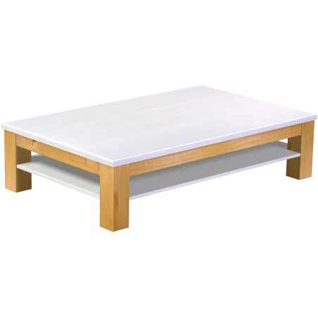 Couchtisch 160x100 Rio Classico Honig Platte weiss massiver Pinien Holztisch mit Ablage