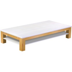 Couchtisch 200x100 Rio Classico Honig Platte weiss massiver Pinien Holztisch mit Ablage