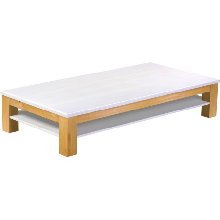 Couchtisch 200x100 Rio Classico Honig Platte weiss massiver Pinien Holztisch mit Ablage