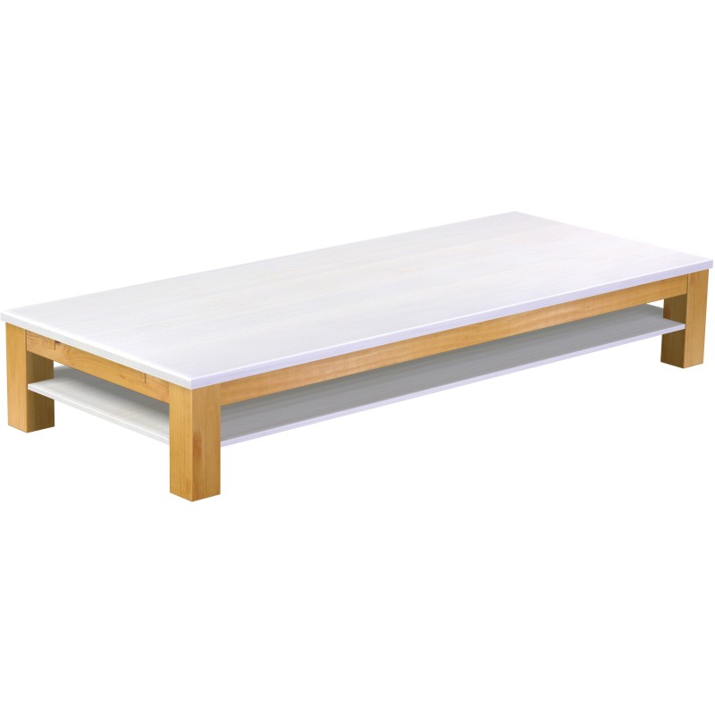 Couchtisch 240x100 Rio Classico Honig Platte weiss massiver Pinien Holztisch mit Ablage