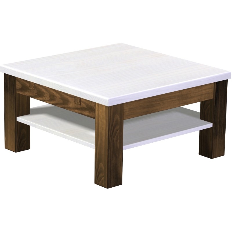 Couchtisch 73x73 Rio Classico Eiche Platte weiss massiver Pinien Holztisch mit Ablage