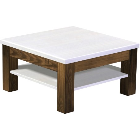 Couchtisch 73x73 Rio Classico Eiche Platte weiss massiver Pinien Holztisch mit Ablage