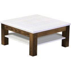 Couchtisch 80x80 Rio Classico Eiche Platte weiss massiver Pinien Holztisch mit Ablage