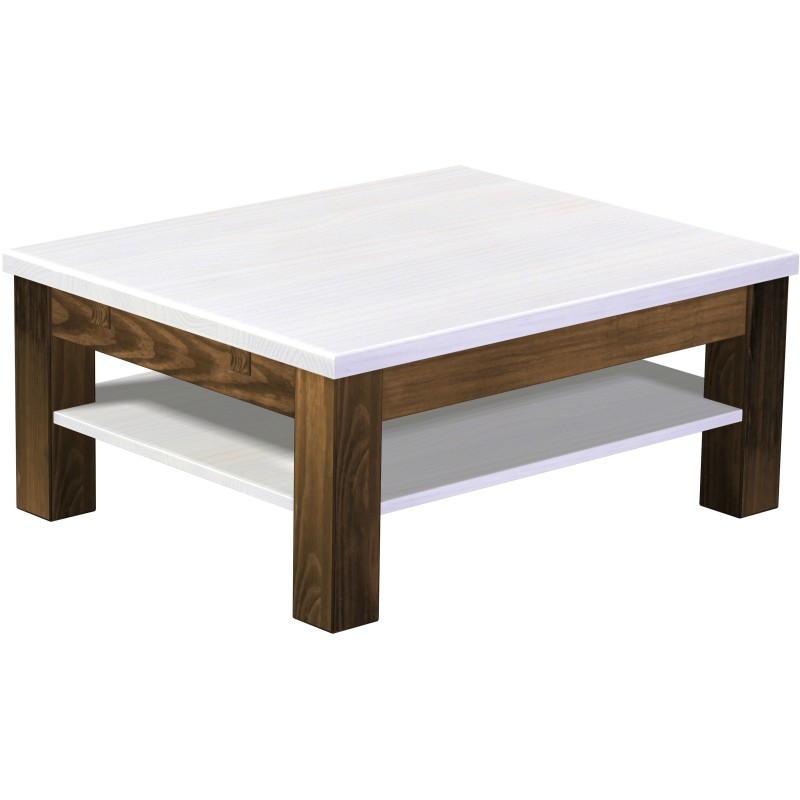 Couchtisch 90x73 Rio Classico Eiche Platte weiss massiver Pinien Holztisch mit Ablage