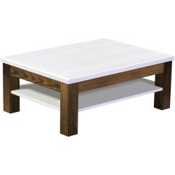 Couchtisch 100x73 Rio Classico Eiche Platte weiss massiver Pinien Holztisch mit Ablage