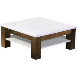Couchtisch 90x90 Rio Classico Eiche Platte weiss massiver Pinien Holztisch mit Ablage