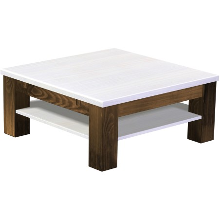 Couchtisch 90x90 Rio Classico Eiche Platte weiss massiver Pinien Holztisch mit Ablage