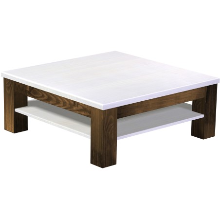 Couchtisch 100x100 Rio Classico Eiche Platte weiss massiver Pinien Holztisch mit Ablage
