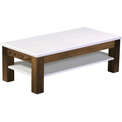 Couchtisch 115x56 Rio Classico Eiche Platte weiss massiver Pinien Holztisch mit Ablage