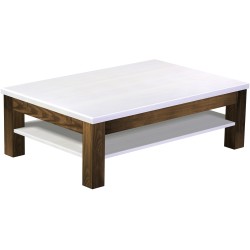 Couchtisch 120x80 Rio Classico Eiche Platte weiss massiver Pinien Holztisch mit Ablage