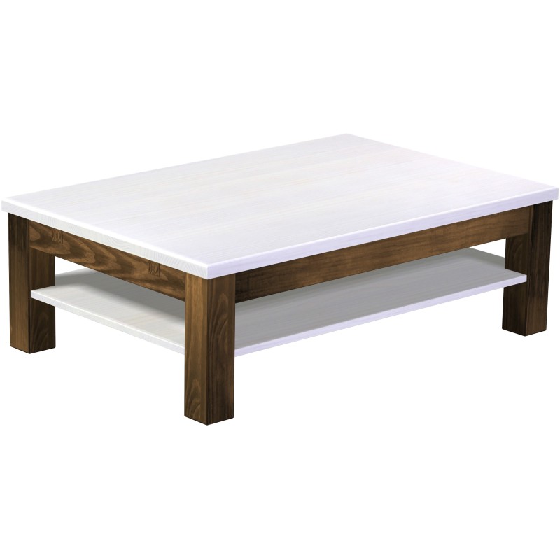 Couchtisch 120x80 Rio Classico Eiche Platte weiss massiver Pinien Holztisch mit Ablage