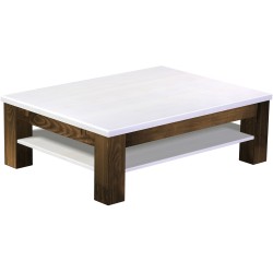 Couchtisch 120x90 Rio Classico Eiche Platte weiss massiver Pinien Holztisch mit Ablage