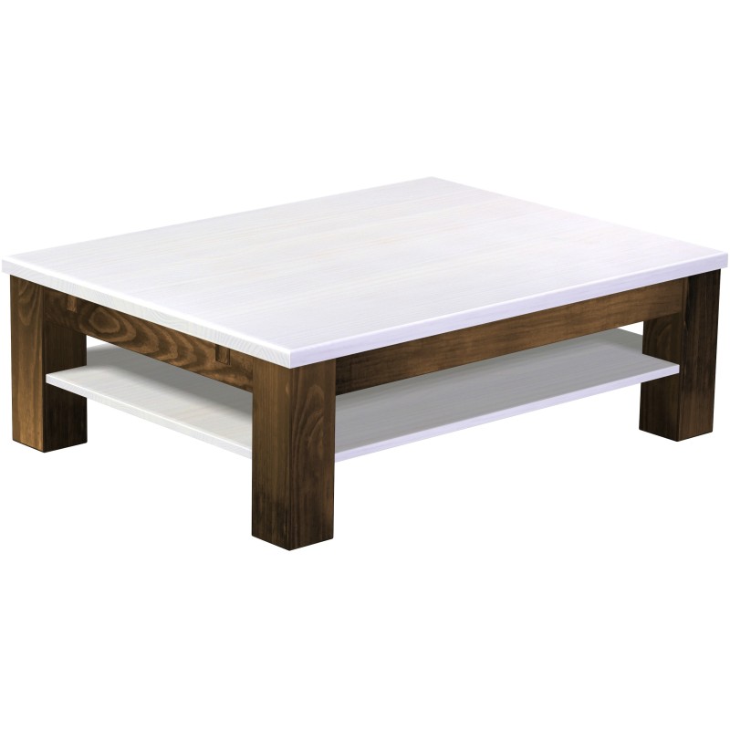 Couchtisch 120x90 Rio Classico Eiche Platte weiss massiver Pinien Holztisch mit Ablage