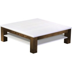 Couchtisch 120x120 Rio Classico Eiche Platte weiss massiver Pinien Holztisch mit Ablage