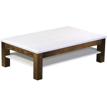 Couchtisch 130x80 Rio Classico Eiche Platte weiss massiver Pinien Holztisch mit Ablage