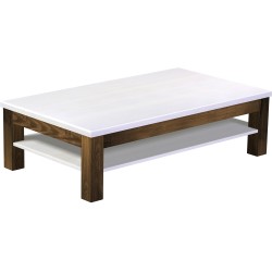 Couchtisch 140x80 Rio Classico Eiche Platte weiss massiver Pinien Holztisch mit Ablage