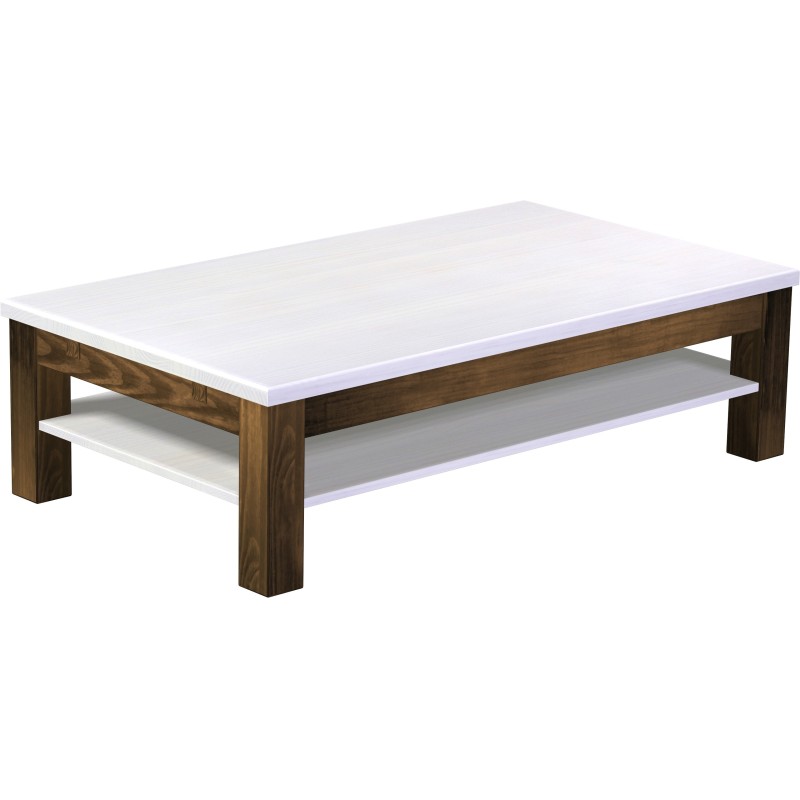 Couchtisch 140x80 Rio Classico Eiche Platte weiss massiver Pinien Holztisch mit Ablage