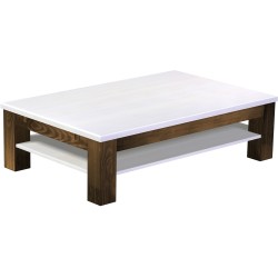 Couchtisch 140x90 Rio Classico Eiche Platte weiss massiver Pinien Holztisch mit Ablage