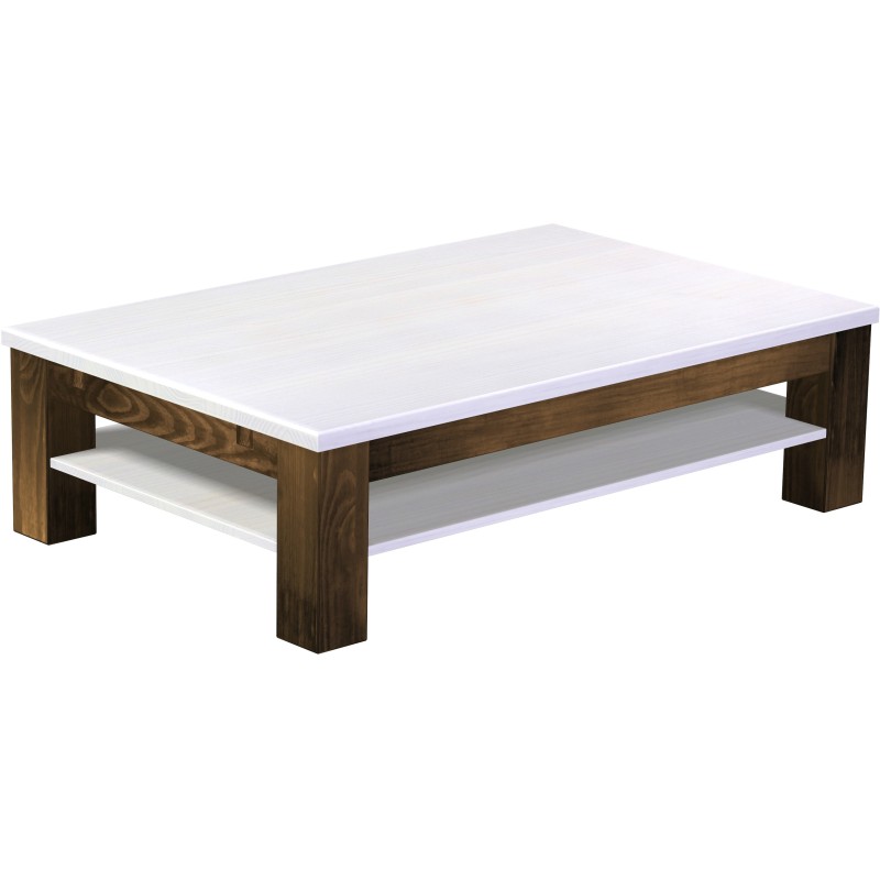 Couchtisch 140x90 Rio Classico Eiche Platte weiss massiver Pinien Holztisch mit Ablage