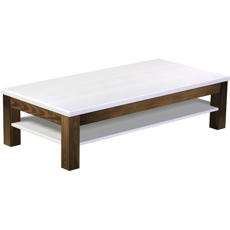 Couchtisch 150x73 Rio Classico Eiche Platte weiss massiver Pinien Holztisch mit Ablage