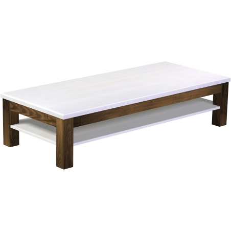 Couchtisch 170x73 Rio Classico Eiche Platte weiss massiver Pinien Holztisch mit Ablage