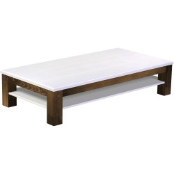 Couchtisch 180x90 Rio Classico Eiche Platte weiss massiver Pinien Holztisch mit Ablage