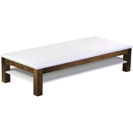 Couchtisch 180x80 Rio Classico Eiche Platte weiss massiver Pinien Holztisch mit Ablage