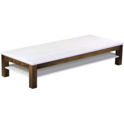 Couchtisch 200x80 Rio Classico Eiche Platte weiss massiver Pinien Holztisch mit Ablage