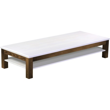 Couchtisch 200x80 Rio Classico Eiche Platte weiss massiver Pinien Holztisch mit Ablage