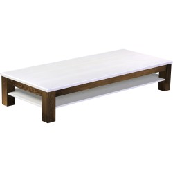 Couchtisch 208x90 Rio Classico Eiche Platte weiss massiver Pinien Holztisch mit Ablage