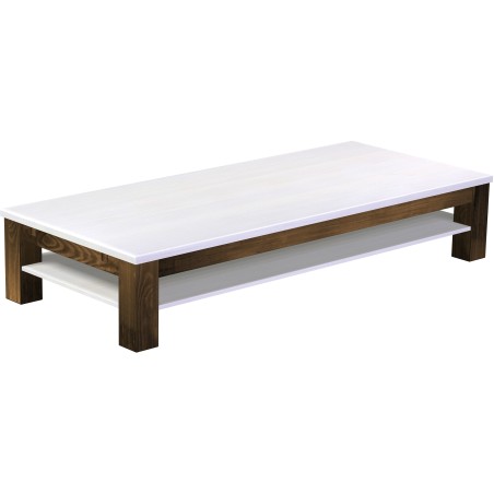 Couchtisch 208x90 Rio Classico Eiche Platte weiss massiver Pinien Holztisch mit Ablage