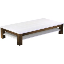 Couchtisch 200x100 Rio Classico Eiche Platte weiss massiver Pinien Holztisch mit Ablage