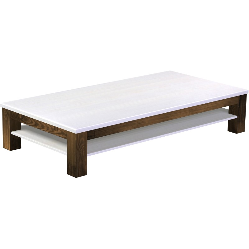 Couchtisch 200x100 Rio Classico Eiche Platte weiss massiver Pinien Holztisch mit Ablage