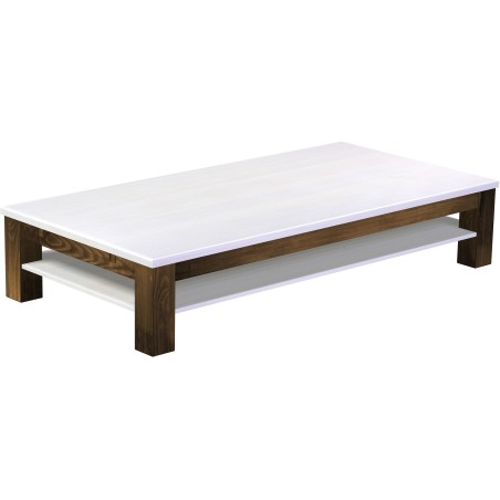 Couchtisch 200x100 Rio Classico Eiche Platte weiss massiver Pinien Holztisch mit Ablage