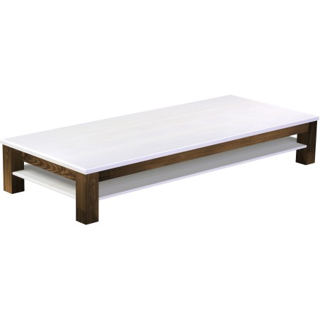 Couchtisch 240x100 Rio Classico Eiche Platte weiss massiver Pinien Holztisch mit Ablage