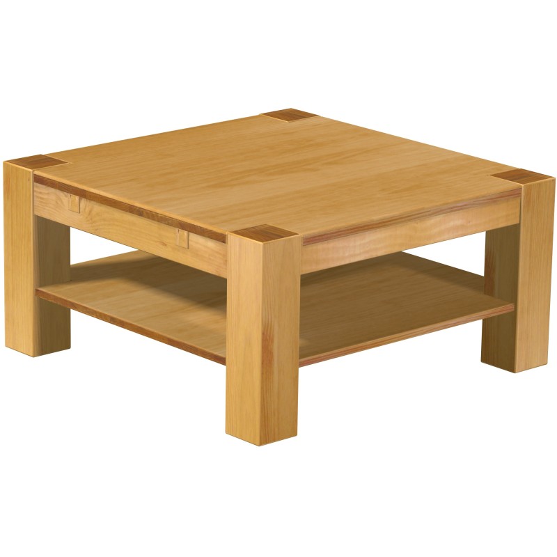 Couchtisch 90x90 Rio Kanto Honig massiver Pinien Holztisch mit Ablage