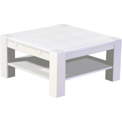 Couchtisch 90x90 Rio Kanto Pinie Weiss massiver Pinien Holztisch mit Ablage