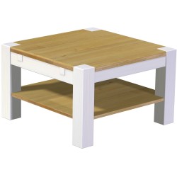 Couchtisch 73x73 Rio Kanto Brasil Weiss massiver Pinien Holztisch mit Ablage