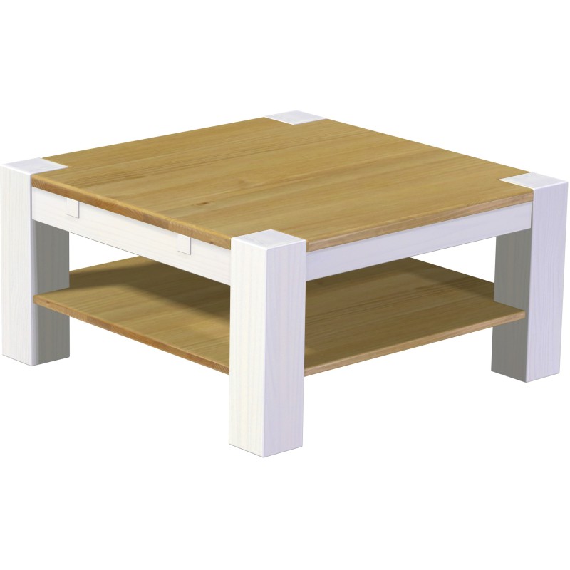 Couchtisch 90x90 Rio Kanto Brasil Weiss massiver Pinien Holztisch mit Ablage