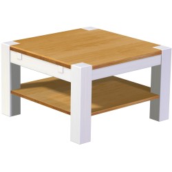 Couchtisch 73x73 Rio Kanto Honig Weiss massiver Pinien Holztisch mit Ablage