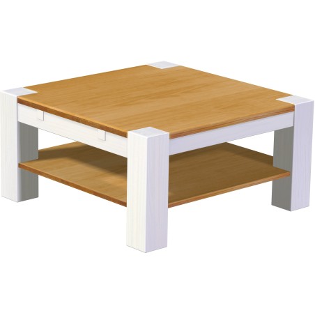 Couchtisch 90x90 Rio Kanto Honig Weiss massiver Pinien Holztisch mit Ablage