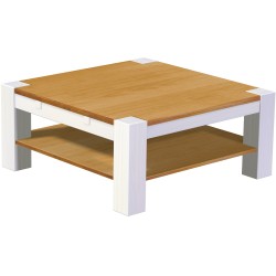 Couchtisch 100x100 Rio Kanto Honig Weiss massiver Pinien Holztisch mit Ablage