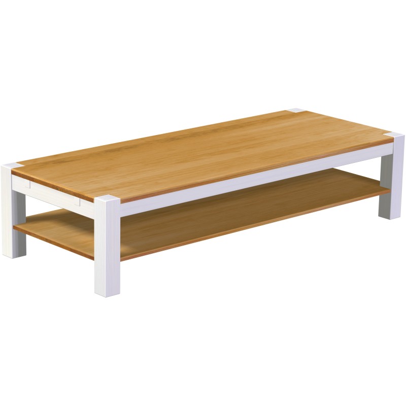 Couchtisch 200x80 Rio Kanto Honig Weiss massiver Pinien Holztisch mit Ablage