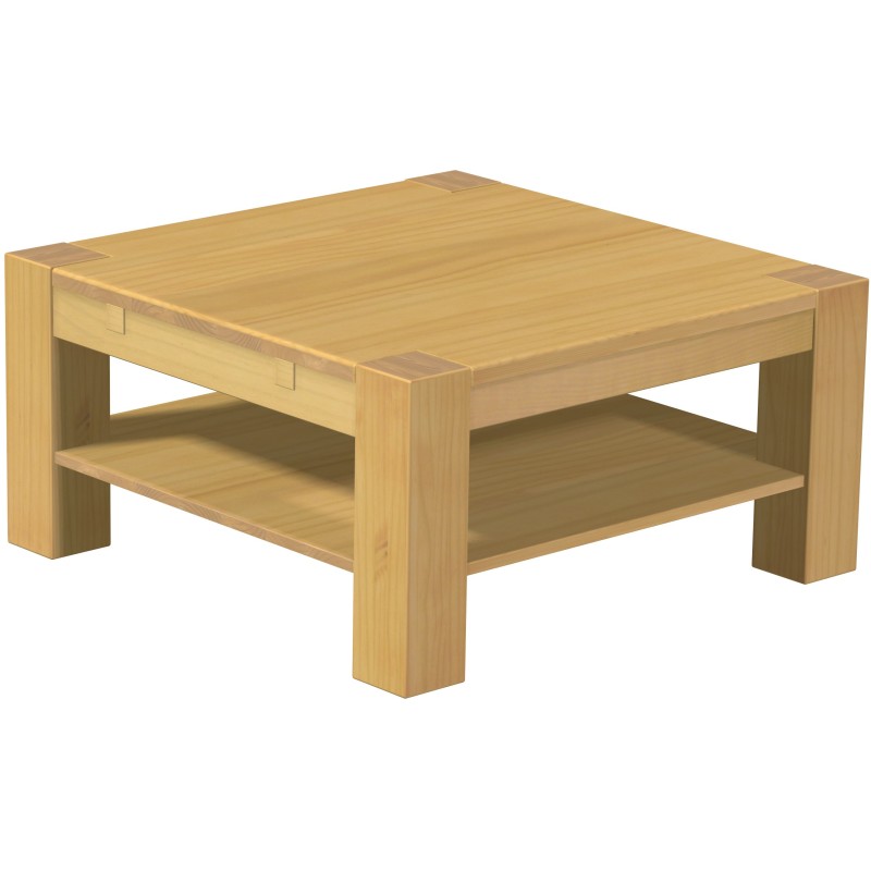 Couchtisch 90x90 Rio Kanto Eiche hell massiver Pinien Holztisch mit Ablage