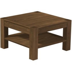 Couchtisch 73x73 Rio Kanto Nussbaum massiver Pinien Holztisch mit Ablage