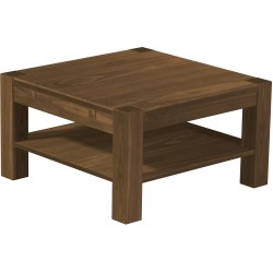 Couchtisch 80x80 Rio Kanto Nussbaum massiver Pinien Holztisch mit Ablage